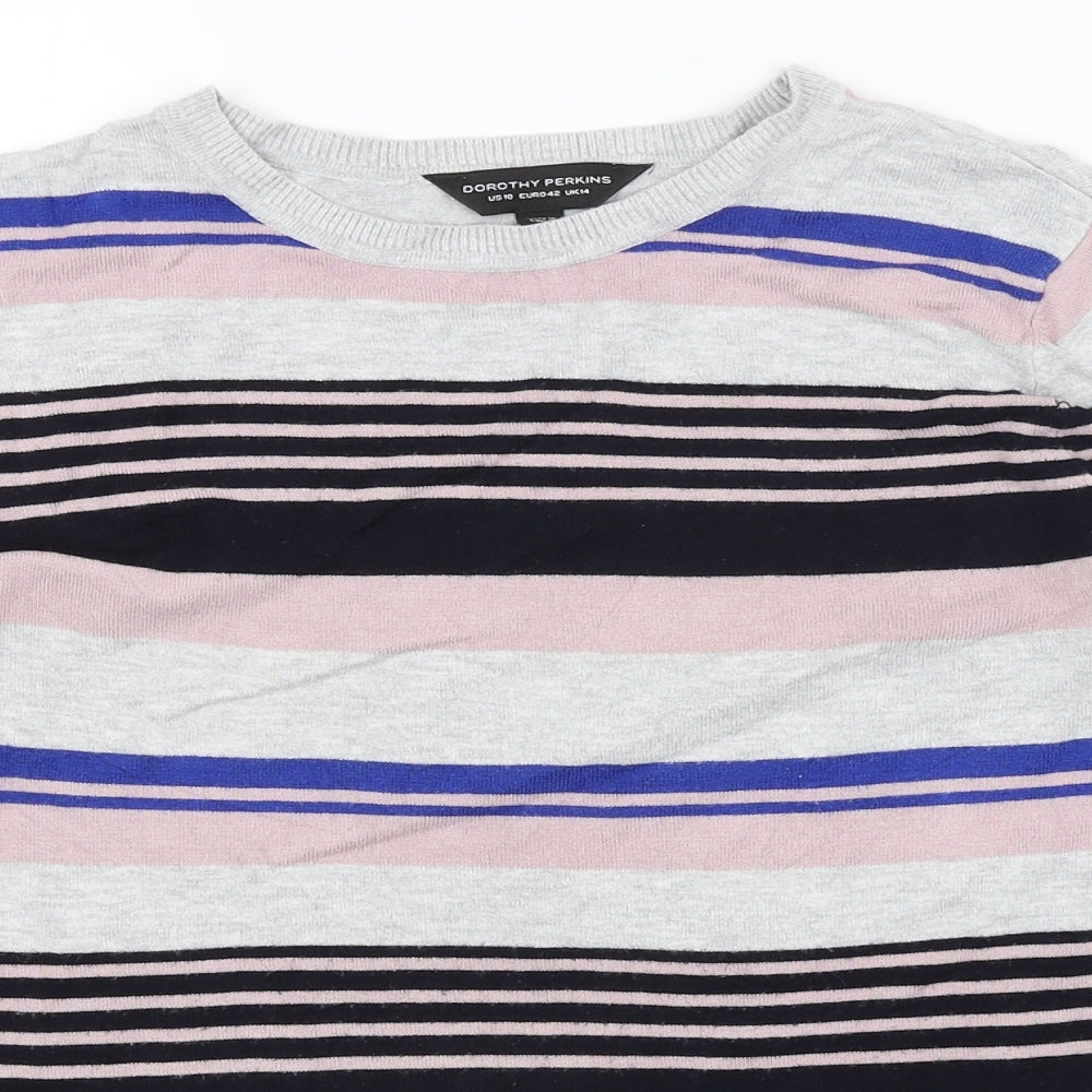 Dorothy Perkins Womens Grey Striped  Pullover Jumper Size 14