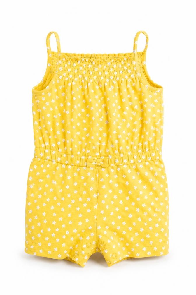 Primark Girls Yellow Floral  Romper One-Piece Size 6-9 Months