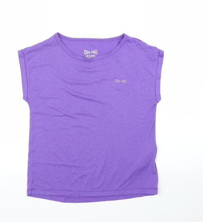 Additional front view of USA Pro girls’ purple basic t-shirt, size 9-10, years