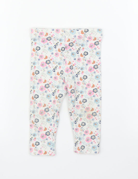 TU Girls Beige Floral  Capri Leggings Size 6-9 Months