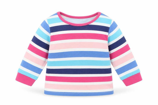 Front view of George girls’ pink striped basic t-shirt, size 0-3, months