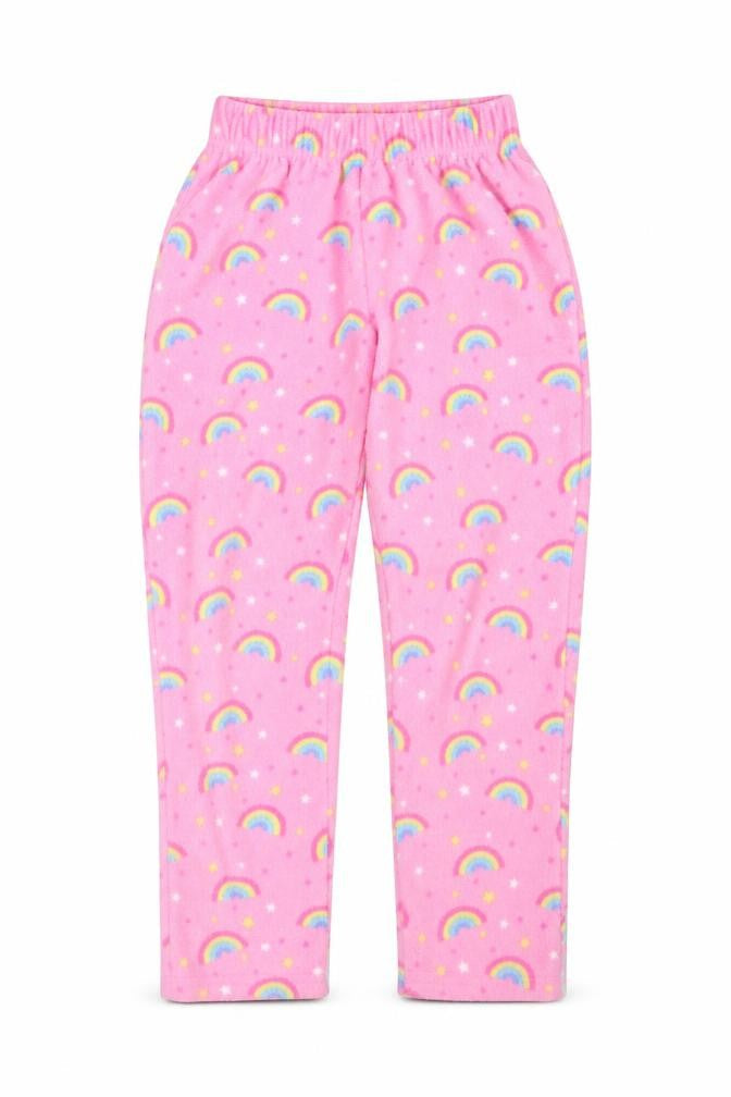 Preworn Girls Pink Solid Fleece Capri Pyjama Pants Size 7-8 Years  - Rainbows