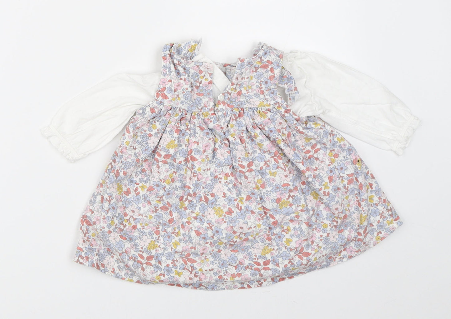 Nutmeg Girls Ivory Floral  Pinafore/Dungaree Dress  Size 0-3 Months