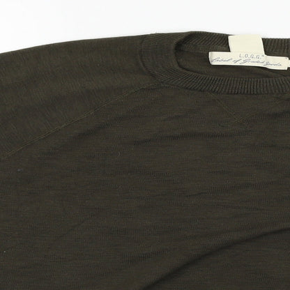 Close-up detail of L.O.G.G men’s green jumper, size M