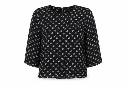 Front view of Atmosphere women’s black geometric basic blouse, size UK 10