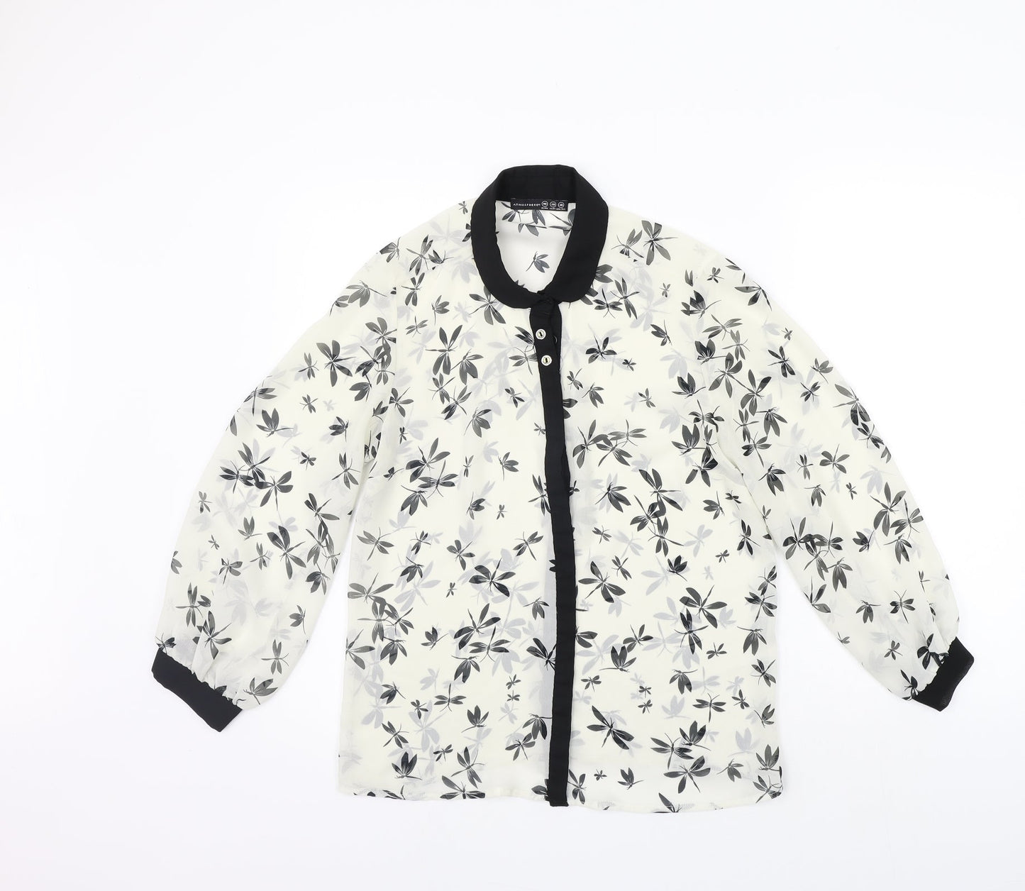 Atmopshere Womens White Floral  Basic Button-Up Size 10