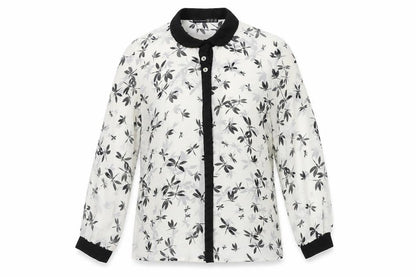 Front view of Atmosphere women’s white floral basic button-up, size UK 10