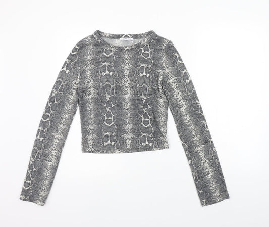 Zara Womens Grey Animal Print  Basic Polo Size S