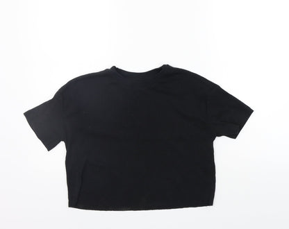 Additional front view of ASOS women’s black basic t-shirt, size UK 6