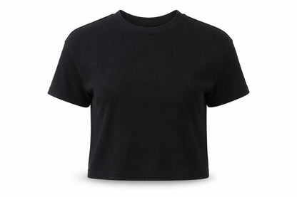 Front view of ASOS women’s black basic t-shirt, size UK 6