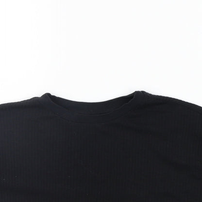 Close-up detail of ASOS women’s black basic t-shirt, size UK 6
