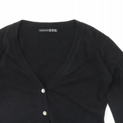 Close-up detail of Atmosphere women’s black cape jumper, size UK 12