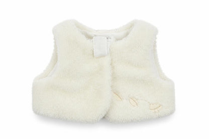 Front view of COCO girls’ white jacket, size 3-6, months