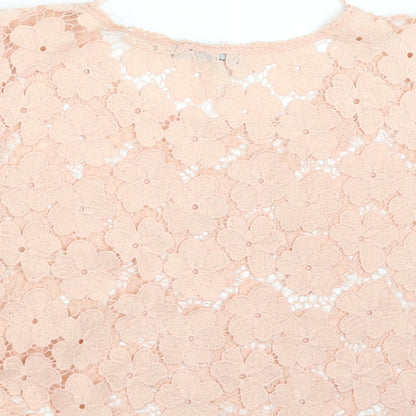 Brand and care label for Atmosphere women’s pink lace basic blouse, size UK 14