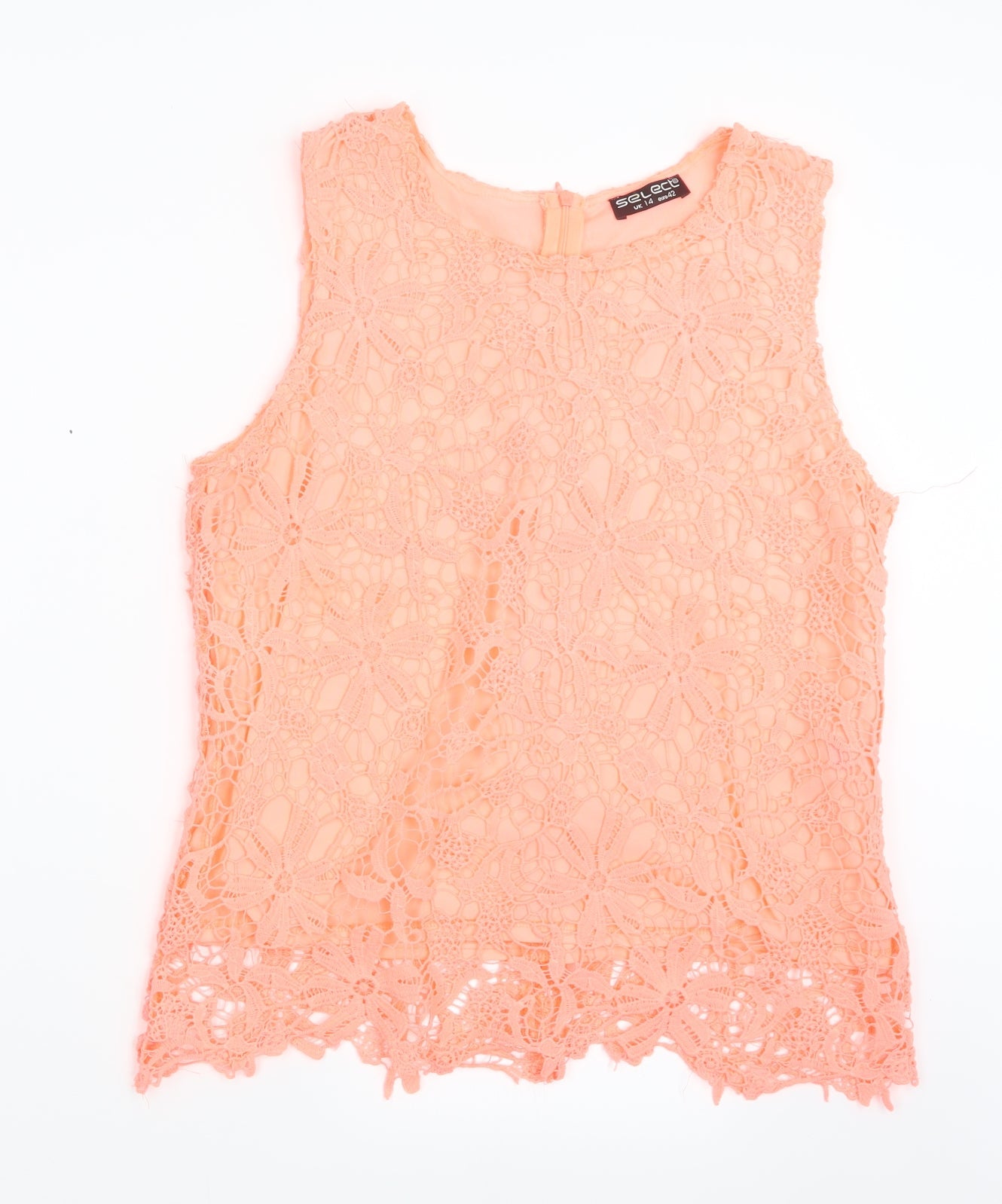 Select Womens Orange  Lace Basic Blouse Size 14  - Neon