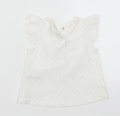 Back view of Next girls’ white polka dot basic t-shirt, size 0-3, months - smile & be happy