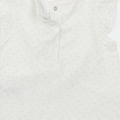 Brand and care label for Next girls’ white polka dot basic t-shirt, size 0-3, months - smile & be happy