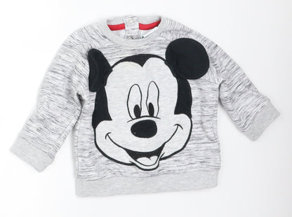 Front view of Disney boys’ grey basic t-shirt, size 3-6, months - mickey mouse