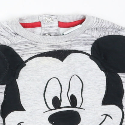Close-up detail of Disney boys’ grey basic t-shirt, size 3-6, months - mickey mouse