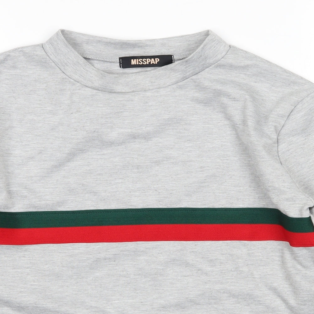Misspap Womens Grey Striped Jersey Pullover Sweatshirt Size S