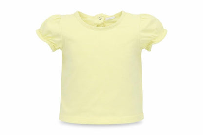 Front view of H&M girls’ yellow polka dot jersey basic t-shirt, size 12-18, months