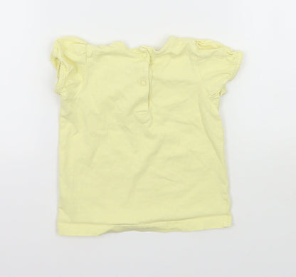 Back view of H&M girls’ yellow polka dot jersey basic t-shirt, size 12-18, months