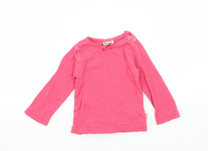 Additional front view of Frugi girls’ pink jersey basic t-shirt, size 3-6, months