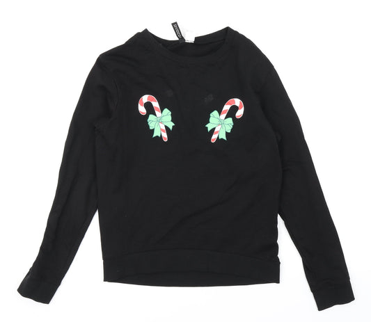 Divided Womens Black   Pullover Sweatshirt Size XS  - Christmas Candy Canes
