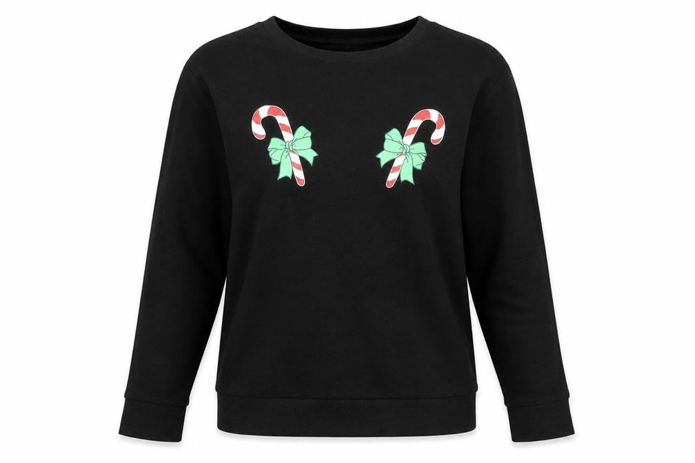 Divided Womens Black   Pullover Sweatshirt Size XS  - Christmas Candy Canes
