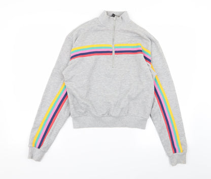 Preloved FOREVER 21 Womens Grey Striped  Full Zip Jumper Size S - Front