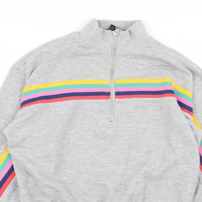 Preloved FOREVER 21 Womens Grey Striped  Full Zip Jumper Size S - Detail