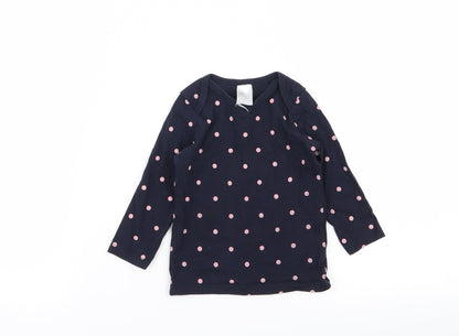 Additional front view of H&M girls’ blue polka dot basic t-shirt, size 6-9, months