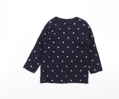 Back view of H&M girls’ blue polka dot basic t-shirt, size 6-9, months