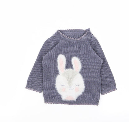 Additional front view of Asda George girls’ blue animal print jumper, size 3-6, months