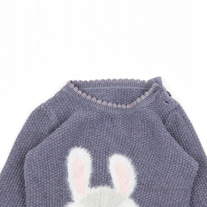 Close-up detail of Asda George girls’ blue animal print jumper, size 3-6, months