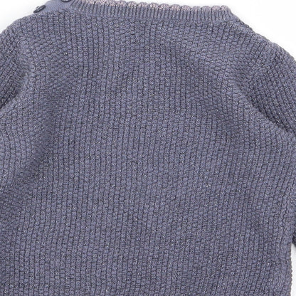 Brand and care label for Asda George girls’ blue animal print jumper, size 3-6, months