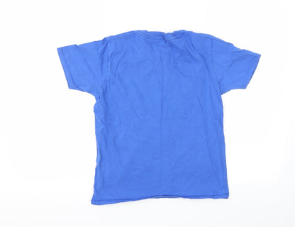 Back view of Gildan girls’ blue basic t-shirt, size S