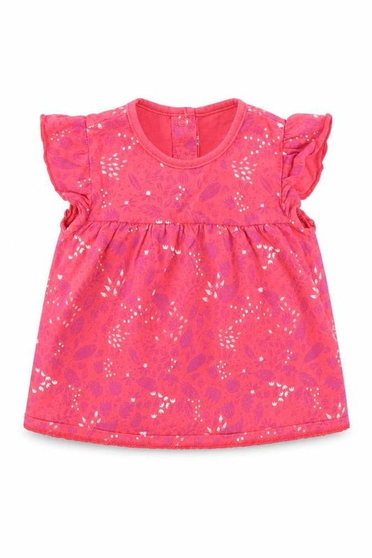 Front view of Preworn girls’ red floral basic t-shirt, size 9-12, months