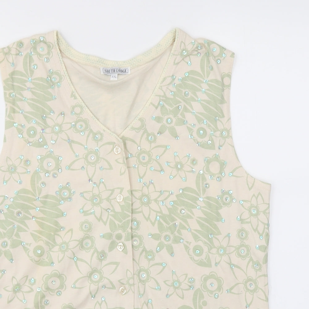 South Lodge Womens Green Floral  Basic T-Shirt Size 2XL