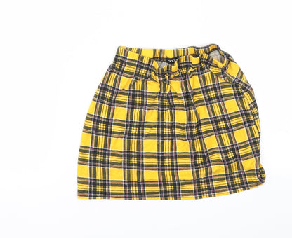 Preloved Boohoo Womens Yellow Check  Basic T-Shirt Size 12 - Front
