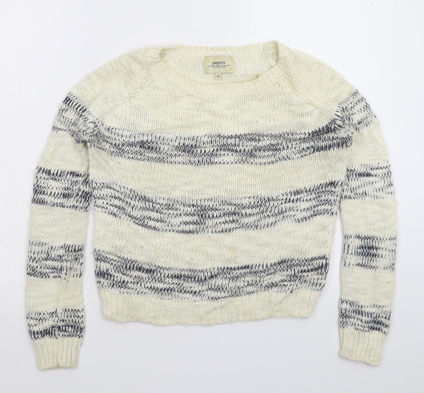 Papaya Womens White Striped Knit Pullover Jumper Size 12
