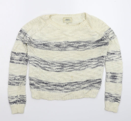 Papaya Womens White Striped Knit Pullover Jumper Size 12