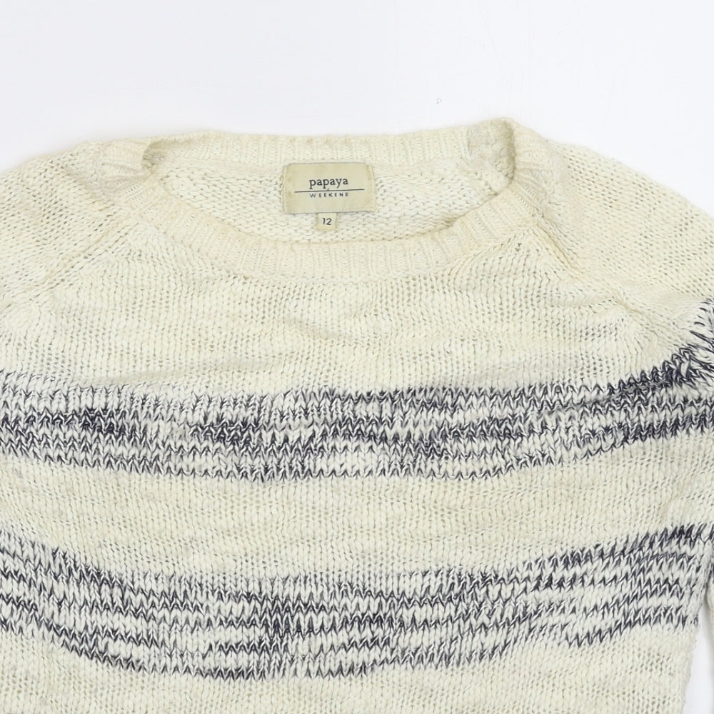 Papaya Womens White Striped Knit Pullover Jumper Size 12