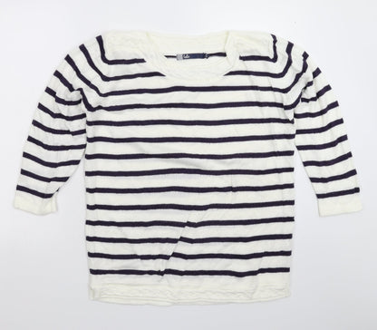 Isle Womens White Striped Knit Pullover Jumper Size 16