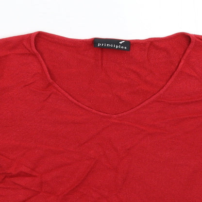 Close-up detail of Principles women’s red knit jumper, size UK 12