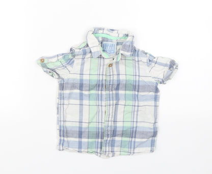 Additional front view of Tu boys’ blue check basic button-up, size 12-18, months