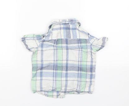 Back view of Tu boys’ blue check basic button-up, size 12-18, months