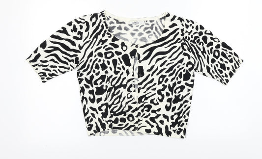 M&Co Womens White Animal Print  Cardigan Jumper Size M
