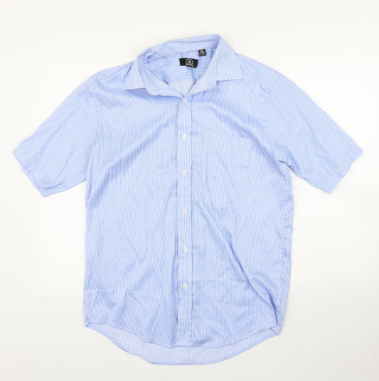 Hudson Harbour Mens Blue Striped   Button-Up Size 15.5