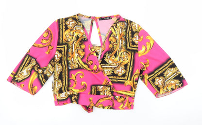 Quiz Womens Pink Floral  Cropped Blouse Size 8